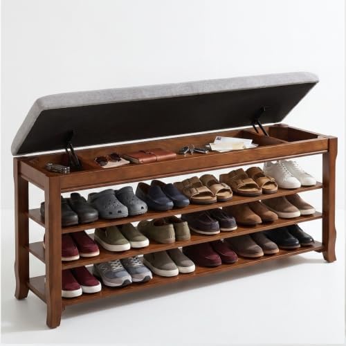 Solid Wood Shoe Rack for Entryway Bench, Flip-Top Soft-Close Lid, 47.2'' by Drogenble