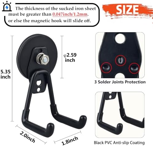 ULIBERMAGNET Heavy Duty Magnetic Garage Hooks,10 Pack Strong Large Magnet Hook for Power Drill,Garden Tools,Hose,Pegboard,Garage, Workshop,Magnetic Storage Hooks for Indoor Outdoor Hanging(Black) - Image 3