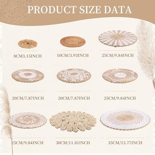 Boho Wall Basket Decor Set of 11 - Hanging Woven Bulrush Basket Wall Decor, Handcrafted Round Flat Baskets Wall Art, for Rustic Farmhouse、Home - Unique Rattan Wicker Wall Decor（White Retro） - Image 2