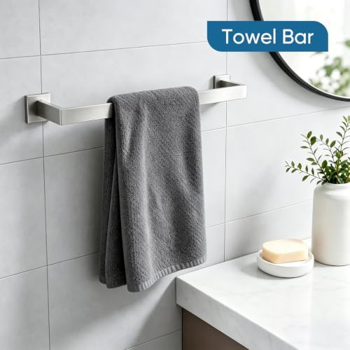 VELIMAX Brushed Nickel Towel Bar, SUS304 Stainless Steel Bathroom Hardware Set, Towel Racks for Bathroom Wall Mounted 16-Inches - Image 3