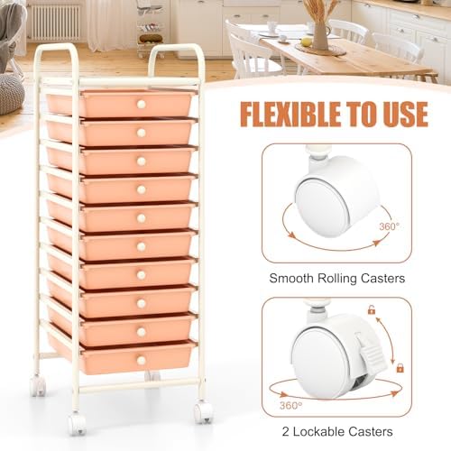 COSTWAY 10-Drawer Rolling Storage Cart, Utility Mobile Trolley - Image 5