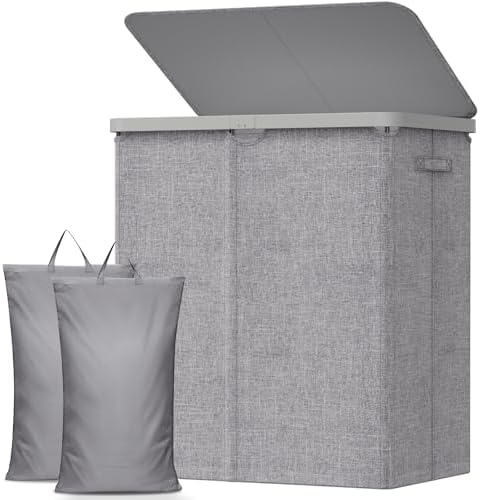 Lifewit 145L Large Laundry Basket with Lid, Laundry Hamper with Plastic Handles and Removable Bag, Foldable Tall Dirty Clothes Hampers for Laundry for Laundry Room, Bedroom, Bathroom, Dorm, Light Gray by Lifewit