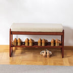 latifolia Solid Wood Bench, Entryway Shoe Bench with Cushion, 2 Tier Shoe Storage Organizer for Hallway, Living Room(Grey,31.50''L) - Image 7