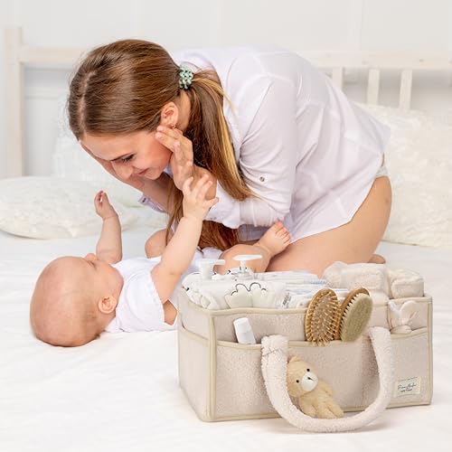 PeraBella Baby Diaper Caddy Organizer with Handle, Boy & Girl Shower Gift Basket, Portable Diaper Storage Basket Bin for Wipes, Newborn Baby Essentials Registry Search Must Haves, Car Caddy Organizer - Image 3