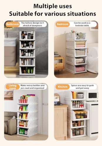 UDEAR 5 Pack Stackable Closet Storage Baskets, Foldable,White - Image 5