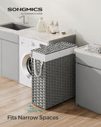 SONGMICS Laundry Hamper with Lid, 14.5 Gal (55 L) Synthetic Rattan,Foldable - Image 2