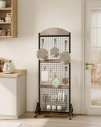 2 Packs Grid Wall Panel 5.7' x 2' FT Grid Display Rack with Wheels, Movable Gridwall Display Stand with 8 S-Shaped Hooks and 8 Garment Hooks, Floorstanding Wire Grid Rack, Greige and Black TCJ17P2BG - Image 4