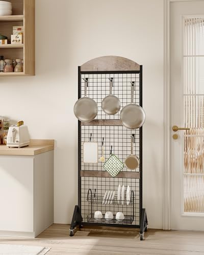 2 Packs Grid Wall Panel 5.7' x 2' FT Grid Display Rack with Wheels, Movable Gridwall Display Stand with 8 S-Shaped Hooks and 8 Garment Hooks, Floorstanding Wire Grid Rack, Greige and Black TCJ17P2BG - Image 4