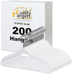 Quality Hangers 200 Pack Slim Plastic Hangers for Clothes - 16.5" Won't Crease Your Clothes, Heavy Duty Non-Velvet White Hangers, 360° Swivel Chrome Hook Dresses Coats Shirts by QualityHangers
