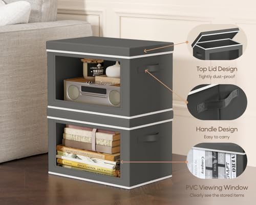 Homsorout Collapsible Storage Bins with Lids - Stackable Storage Containers with Window, 3 Pack Fabric Bins for Closet, Home & Office Organization Baskets, Dark Gray, 14.9" x 9.8" x 9.8" - Image 4