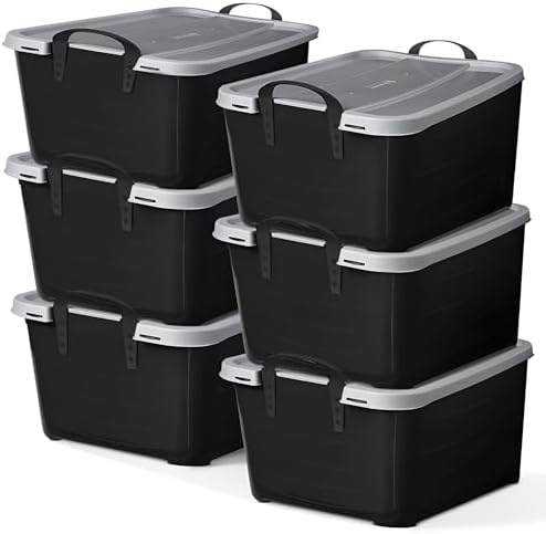 Life Story 6 Pack Stackable Storage Bin, 55 Qt Home Organizers, Black/Gray by LifeStory
