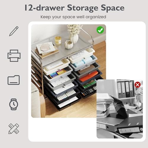 COSTWAY 12-Drawer Rolling Storage Cart, Utility Storage Organizer Cart - Image 4