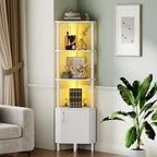 HOOBRO Corner Cabinet with LED Light, Corner Shelf Stand with Storage and Doors, 5-Tier Industrial Corner Bookshelf, 59” Tall Display Rack Shelf, for Living Room, Kitchen, White WT147DCJ01 - Image 3