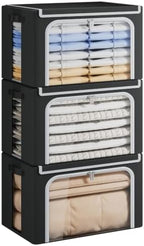 Yecaye Large Clothes Storage Bins with Metal Frame, 66L, 3 Pack, Black by Yecaye