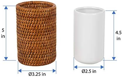 KOUBOO La Jolla Rattan Bathroom Tumbler and Toothbrush Holder (10fl.oz.), Honey-Brown - Image 4