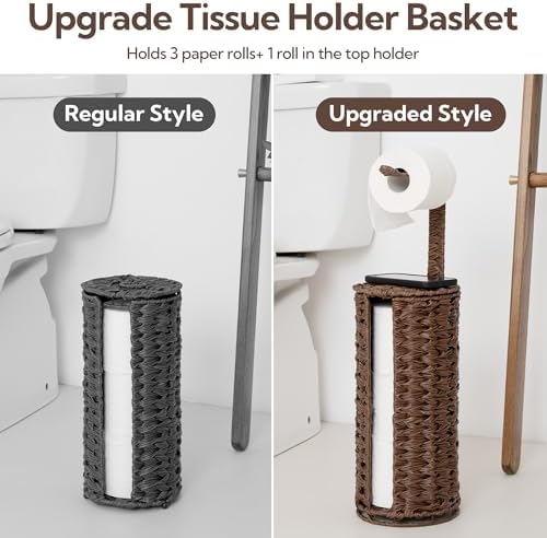 GRANNY SAYS Wicker Free Standing Toilet Paper Holder Stand with Storage - Image 4