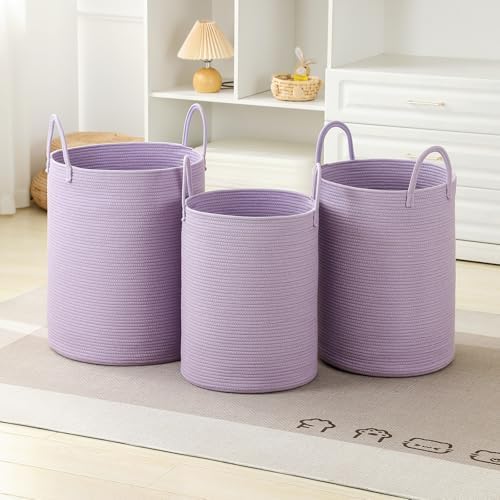Laundry Basket Hamper Tall Rope Storage Woven for Blanket toys Dirty Clothes in Living Room Bathroom Bedroom (Purple, 80L/21.3Gal) - Image 5