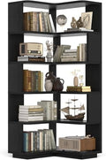 Besiost Corner Book Shelf, 6-Shelf Corner Bookshelf for Small Corner Spaces, L-Shape Bookcase Corner Display Shelf for Home Office, Living Room, Bedroom, Black by Besiost