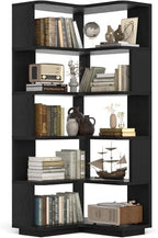 Besiost Corner Book Shelf, 6-Shelf Corner Bookshelf for Small Corner Spaces, L-Shape Bookcase Corner Display Shelf for Home Office, Living Room, Bedroom, Black by Besiost
