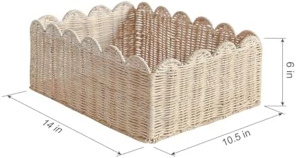 Scalloped Basket, Wicker Storage Baskets, Hand Woven Baskets for Shelves,Natural Baskets for Organizing (Rattan&M-14" L x 10.5" W x 6" H) - Image 4