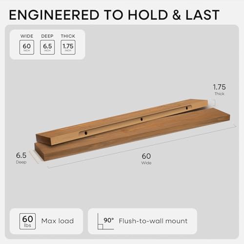 Homeforia 60 Inch Floating Shelves, High-End Solid Pine Wood, Set of 3 - Image 2