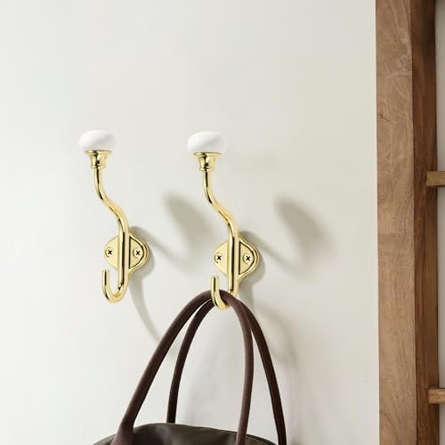 TUNNY Coat Hooks - 5 Pack Polished Gold Towel Hooks Robe Hooks Decorative Wall Hooks for Bathroom Bedroom Kitchen Towel Robe Clothes Cabinet Closet Bathroom Hardware - Image 4