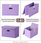 STOREONE Fabric Storage Cube Bins Foldable Organizer Container Collapsible Basket with Lids and Metal Handles, for Home, Bedroom, Closet 3 Pcs (multicolour-purple) - Image 6