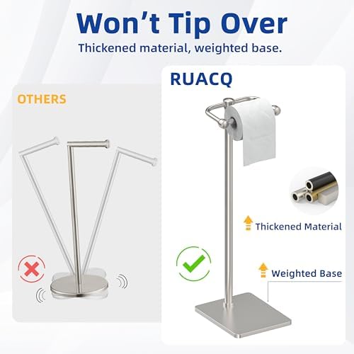 RUACQ Bathroom Toilet Paper Holder Stand, Brushed Nickel - Image 5