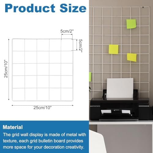 uxcell 2Pcs Wire Wall Grid Panel, 10" x 10" Metal Photo Hanging Display Grid Shelf Decorative Gridwall Wire Board Organizer with Hook for Art Display Frame Home Decor, White - Image 2