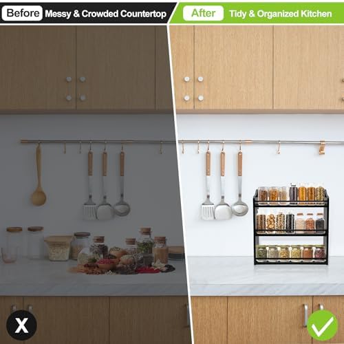 3 Tier Bamboo Spice Rack Wall Mount or Countertop,Spice Organizer - Image 3