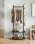 VASAGLE Freestanding Coat Rack with Wheels, 7 Wooden Hooks, 2 Shelves by VASAGLEbySONGMICSHOME