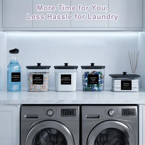 POLRAI 5 Pack Laundry Pod Container and Detergent Dispenser and Dryer Sheet Holder with Wooden Lids Labels and Spoon Clear Storage for Laundry Room Organization - Image 3