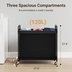 ELYKEN Laundry Hamper 3 Section, 120L Rolling Laundry Sorter with Wheels - Image 3