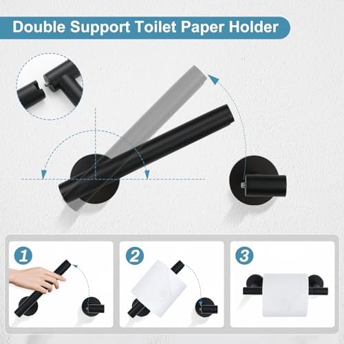 TQKAG 8-Pieces Bathroom Hardware Set, Matte Black Bath Towel Bar Set 23.6" - Image 4