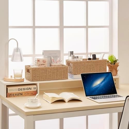 Vagusicc Wicker Storage Basket, Paper Rope Wicker Baskets with Handles, Toilet Paper Basket for Toilet Tank Top, Small Wicke Baskets for Organizing Shelves, 2-Pack, Natural - Image 7