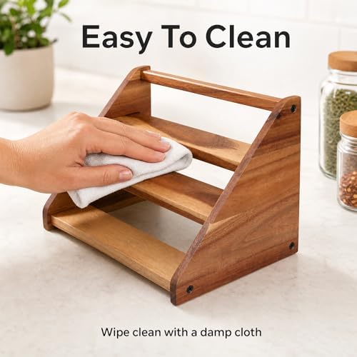 Acacia Wooden Spice Rack Organizer 3 Tier - Image 7