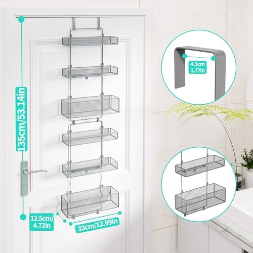 HapiRm Over Door Organizer Storage - Separable Door Organizer Hanging with 6 Metal Large Capacity Baskets for Bathroom Bedroom Kitchen Pantry Closet (Grey) - Image 3
