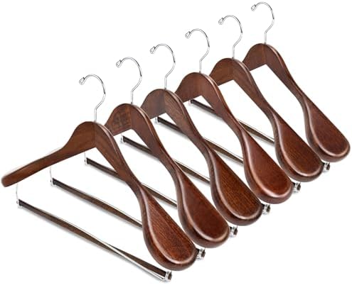 Amber Home 6 Pack Retro Wide Shoulder Wooden Suit Hangers by AmberHome