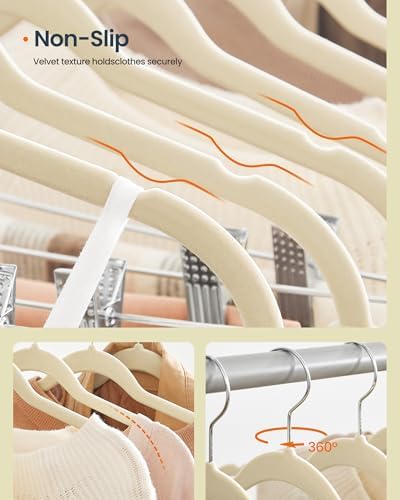SONGMICS HOME Velvet Pants Hangers with Adjustable Clips, Non-Slip Space-Saving Clothes Hangers, 30 Pack, Shoulder Notches for Skirts, Beige - Image 5