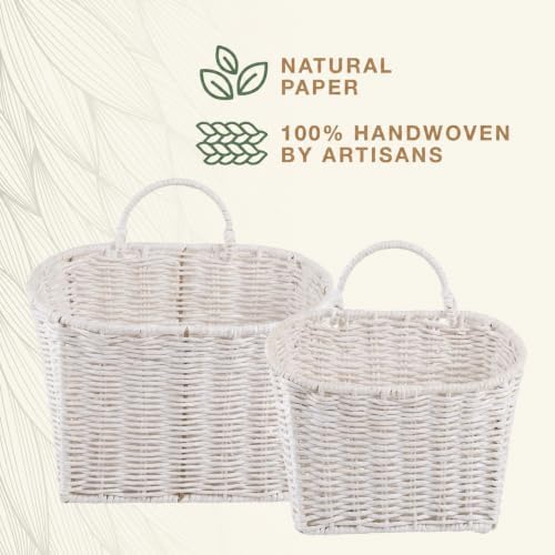 84ECO Set of 2 White Woven Paper Rope Hanging Baskets for Organizing, Front Door, Mail, Flowers - Image 6