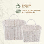 84ECO Set of 2 White Woven Paper Rope Hanging Baskets for Organizing, Front Door, Mail, Flowers - Image 6
