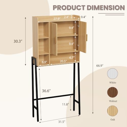 Over The Toilet Storage Cabinet,31" W Bathroom Organizer, Oak - Image 2