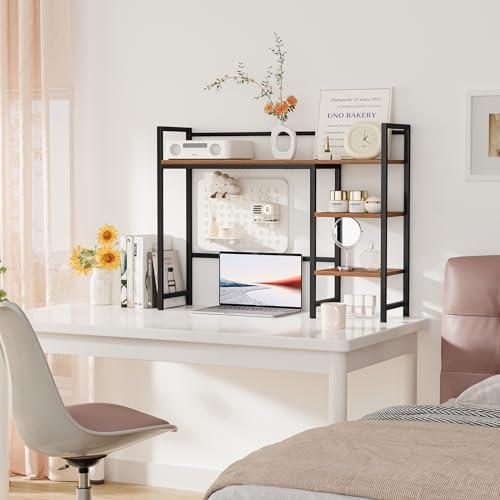 Snughome Desk Shelf, 38.6" Desktop Organizer Shelf, Desk Hutch for Computer Monitor, 4 Tier Desk Display Rack, Wood Desktop Bookshelf Storage Rack for Home Office Dorm, Rustic Brown - Image 5