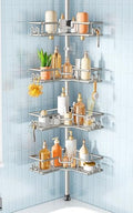 HAMITOR Corner Shower Shelves, 4-Tier Metal Tension Pole Caddy, Silver Gray by HAMITOR