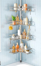 HAMITOR Corner Shower Shelves, 4-Tier Metal Tension Pole Caddy, Silver Gray by HAMITOR