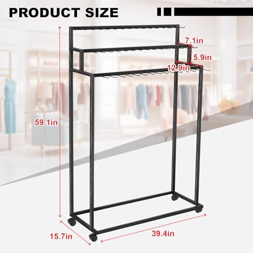 Yaocom Floor Mounted Belt Hanger, Metal Men Closet Display Stand Organizer with Wheels, Ties Scarf Rack Shawls Purse Shelf Storage Holder for Clothing Bedroom Store, 150 x 100 x 40 cm - Image 3