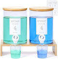 Glass Laundry Detergent Dispenser with Shelf & Bamboo Lid - 120 Oz Liquid Detergent, Laundry Soap & Fabric Softener Dispenser for Laundry Room Organization and Storage with 2 Cups & 8 Labels by KitHero