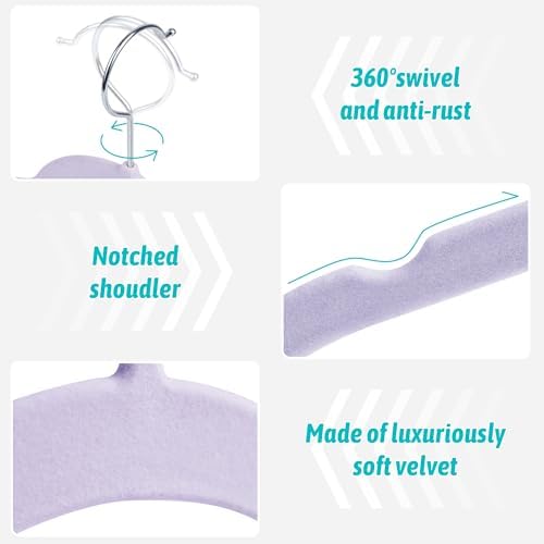 Sishynio Velvet Hangers 30 Pack, Non-Slip Slim Felt Clothes Hangers Purple - Image 2