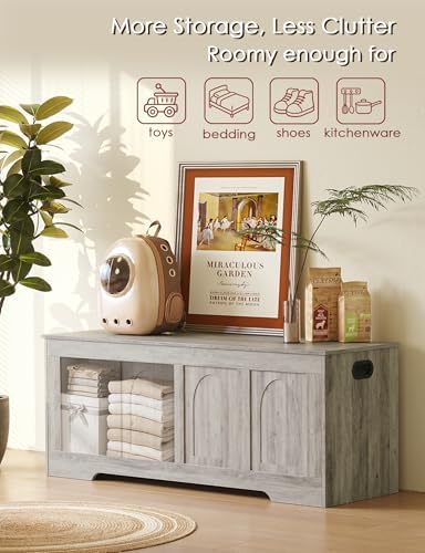 DINZI LVJ Storage Chest, Wooden Toy Box, Gray Wash 47.2" L - Image 6