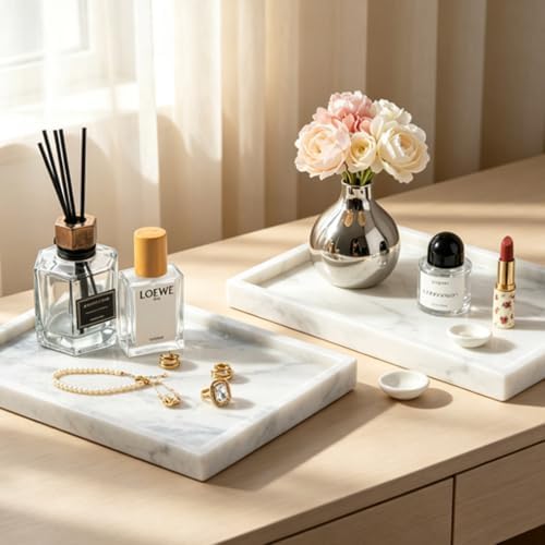 Natural Marble Bathroom Tray, 12"x8" Stone Vanity Decorative Counter Trays - Image 7